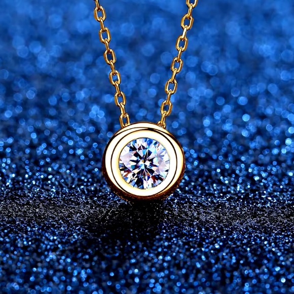 Classic DColor Moissanite0.5ct Stud Necklace 18KGold Plated 925SterliS-Certified - Picture 6 of 8